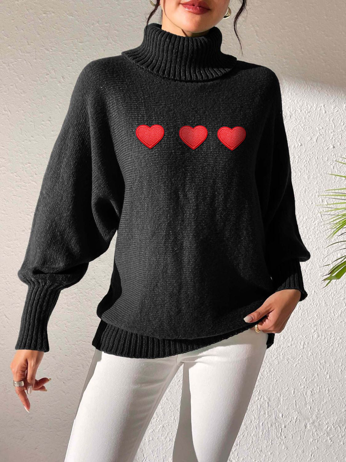 Heart Turtleneck Long Sleeve Sweater-Angel Casuals