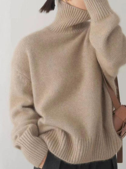 Turtleneck Dropped Shoulder Long Sleeve Sweater-Angel Casuals