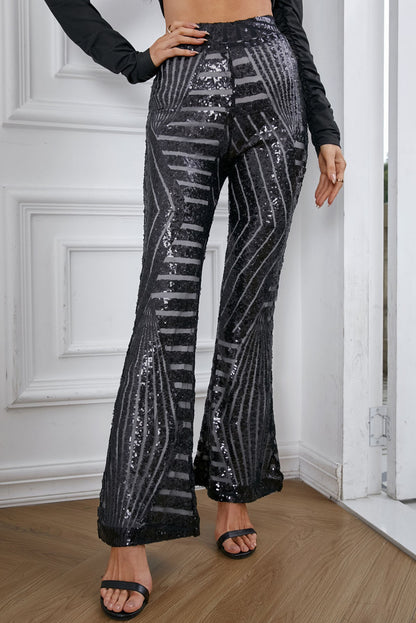 Double Take Sequin High Waist Flared Pants-Angel Casuals