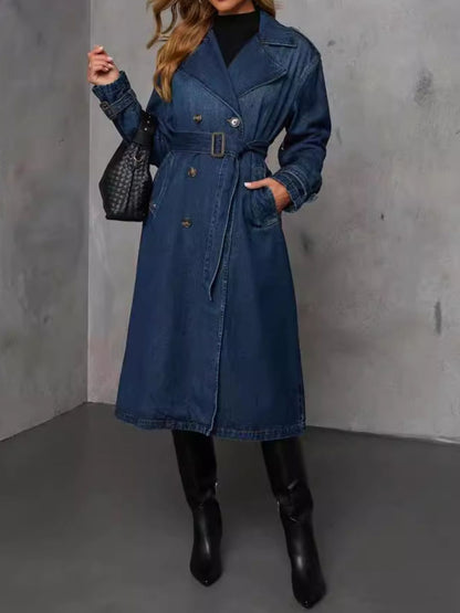 Button Up Long Sleeve Longline Denim Jacket-Angel Casuals