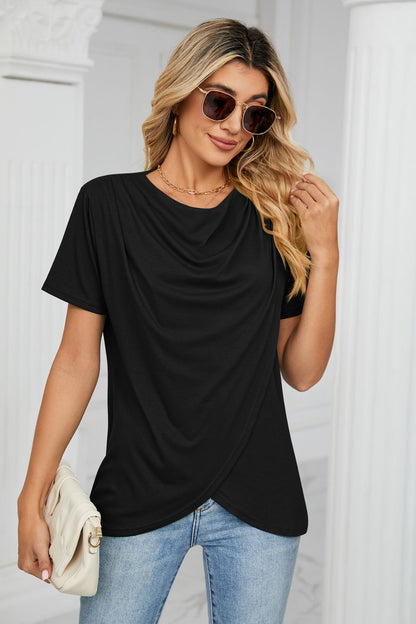 Cowl Neck Tulip Hem T-Shirt-Angel Casuals