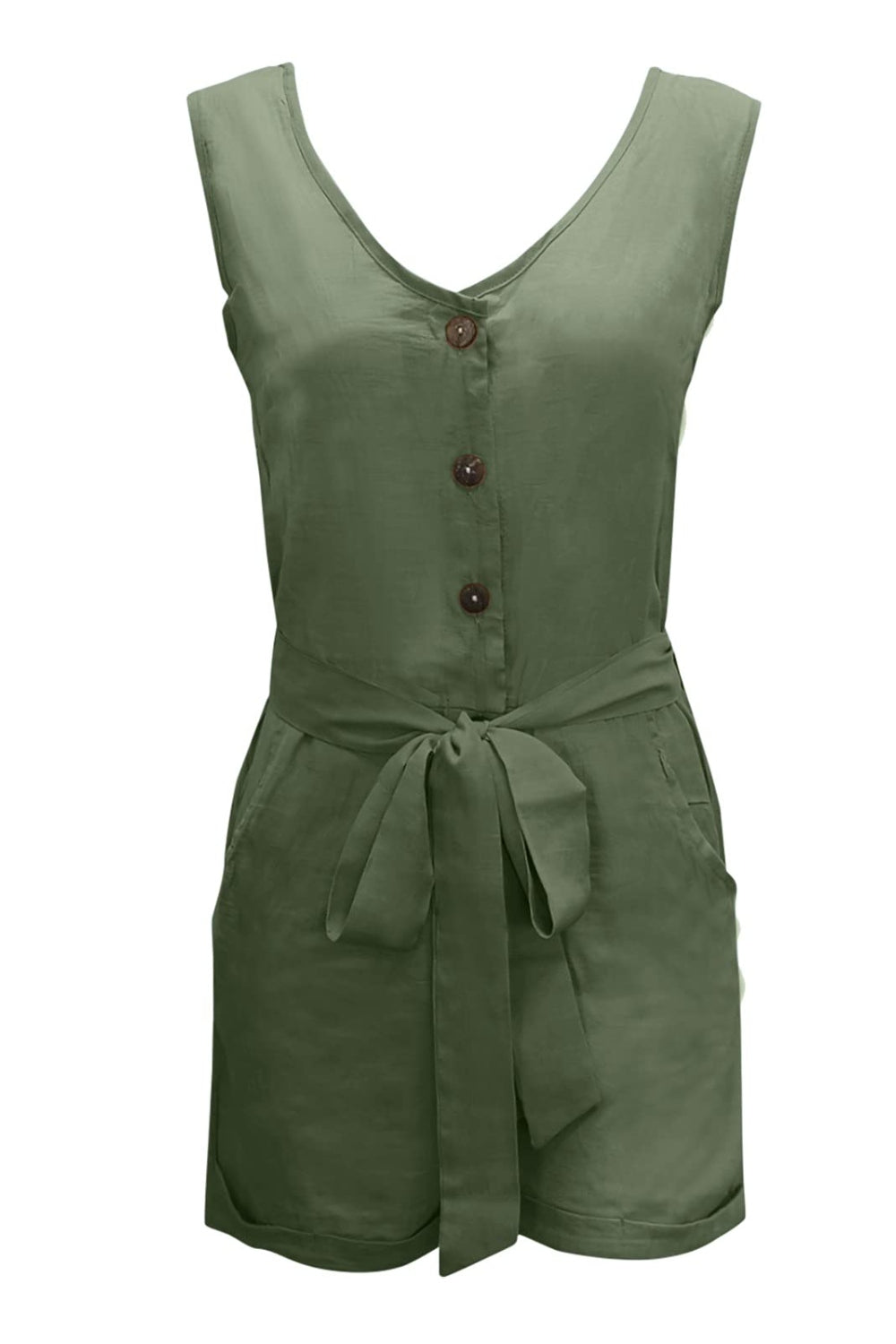 Full Size Tied V-Neck Sleeveless Romper with Pockets-Angel Casuals