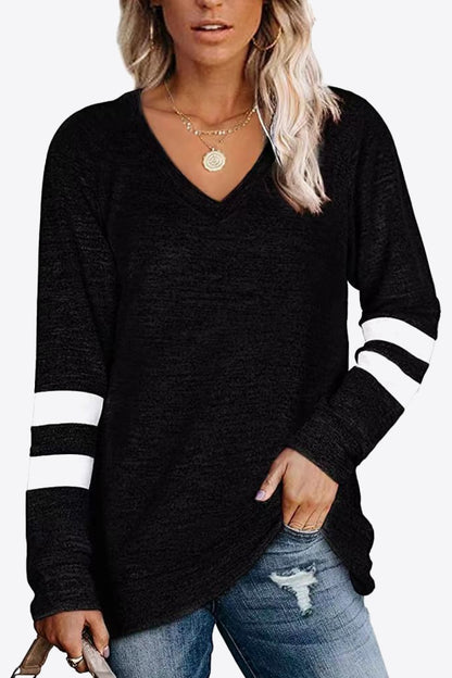 Striped Contrast Raglan Sleeve Top-Angel Casuals