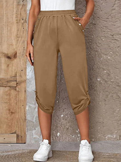 Full Size Roll-Tab Capris Pants-Angel Casuals