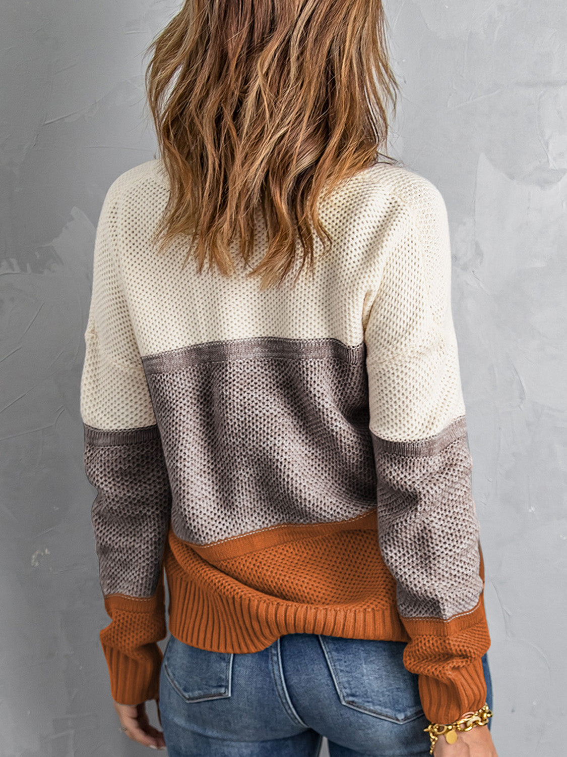 Color Block Dropped Shoulder Sweater-Angel Casuals