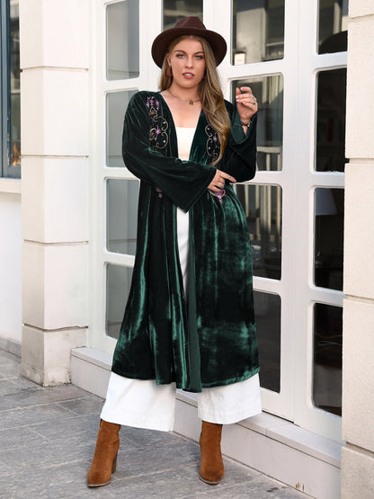 Plus Size Printed Open Front Long Sleeve Cardigan-Angel Casuals