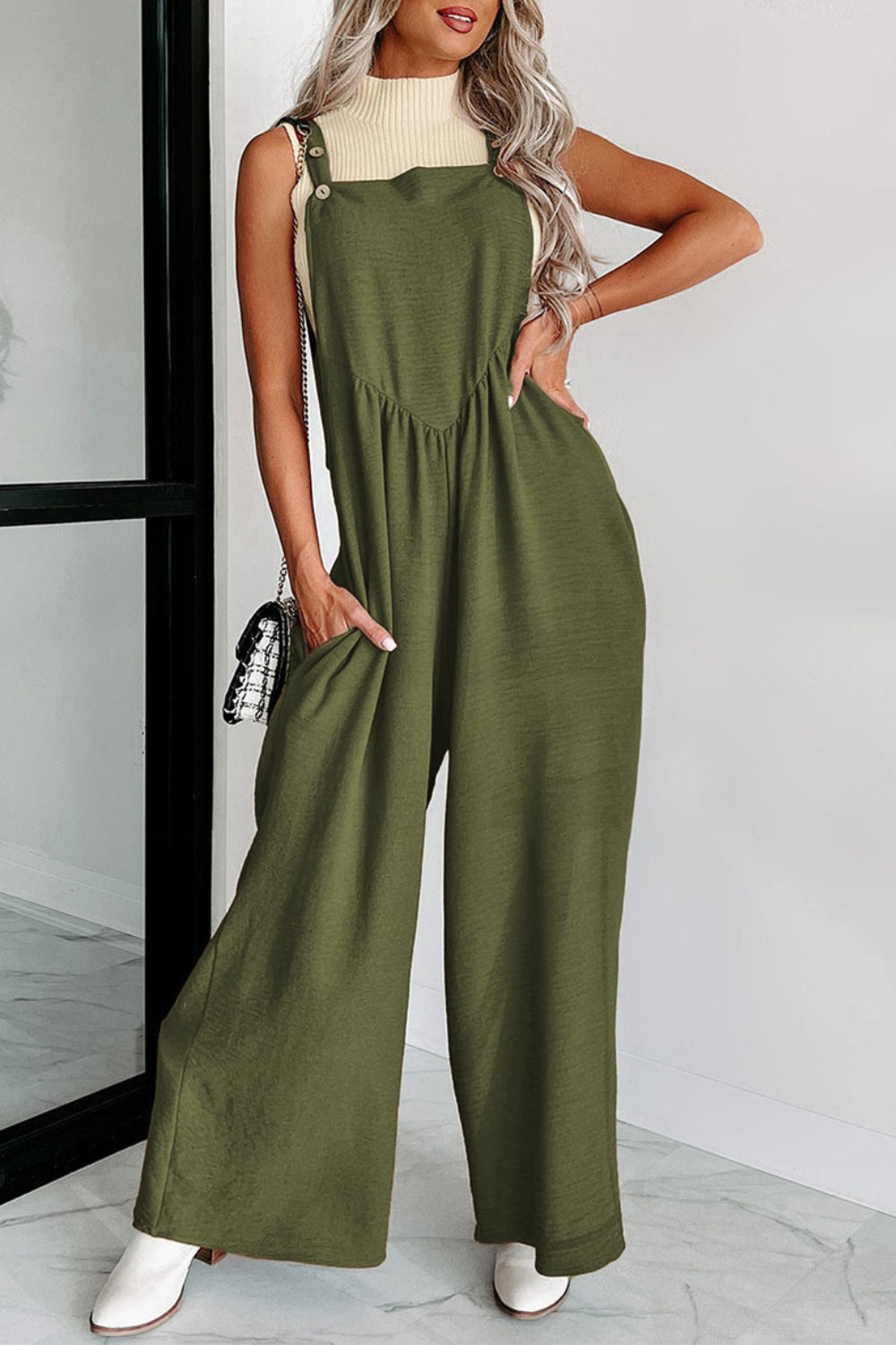 Square Neck Wide Strap Jumpsuit-Angel Casuals