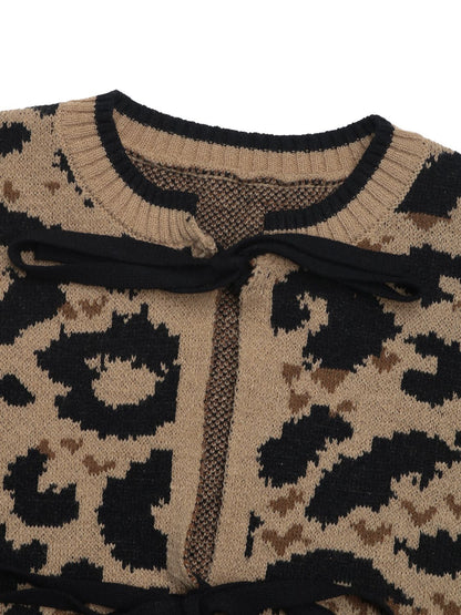 Perfee Tied Leopard Long Sleeve Cardigan-Angel Casuals