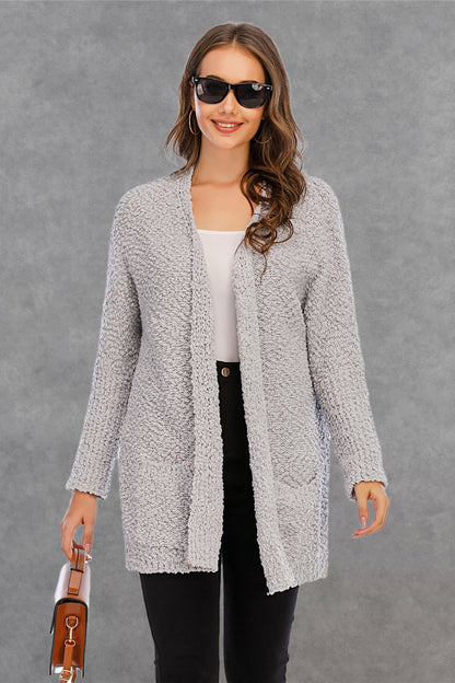 Angel Wings Pocketed Open Front Long Sleeve Cardigan-Angel Casuals