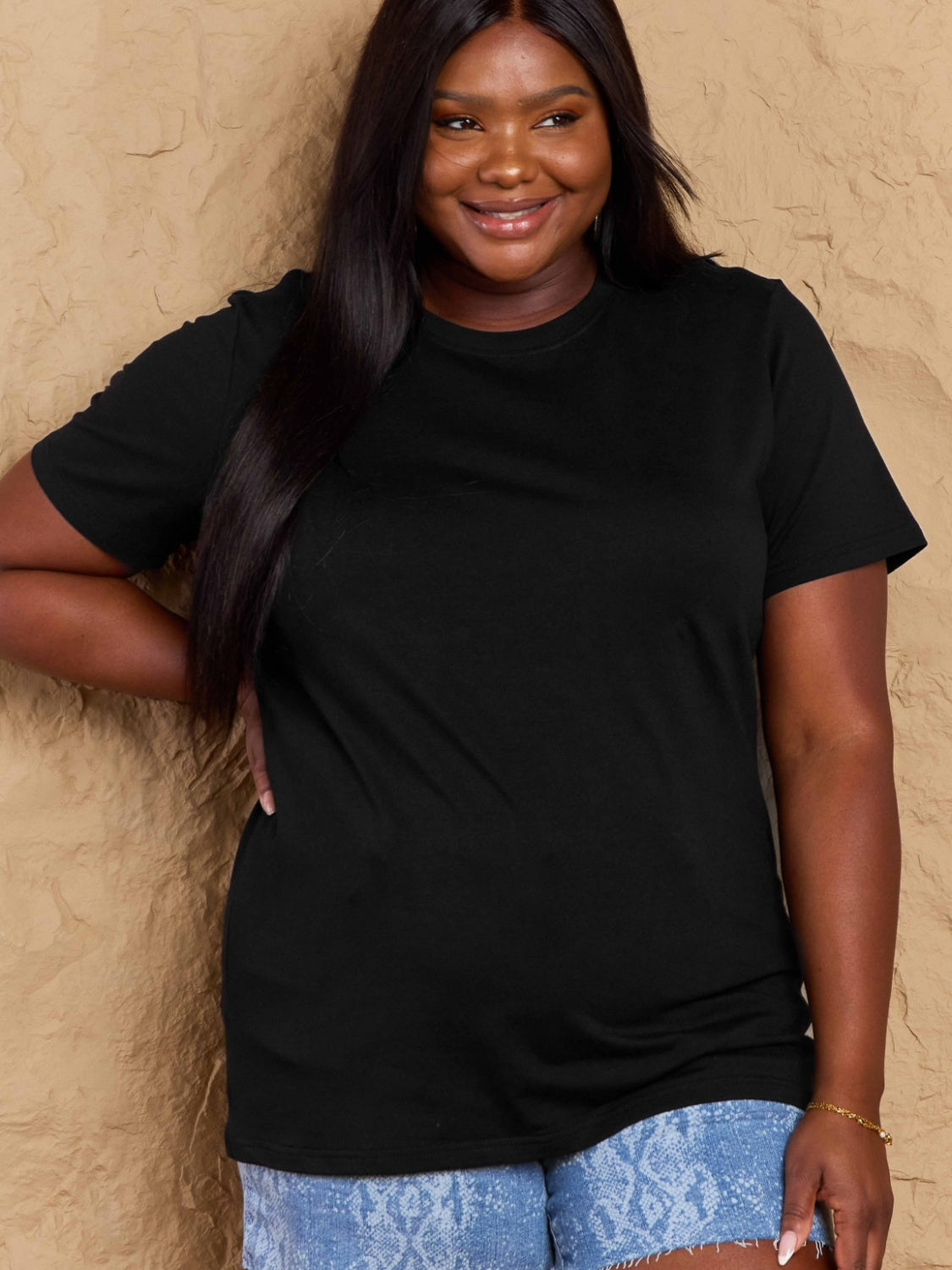 Full Size Round Neck Short Sleeve T-Shirt-Angel Casuals