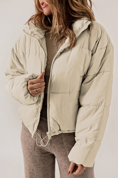 Zip Up Collared Neck Long Sleeve Winter Coat-Angel Casuals