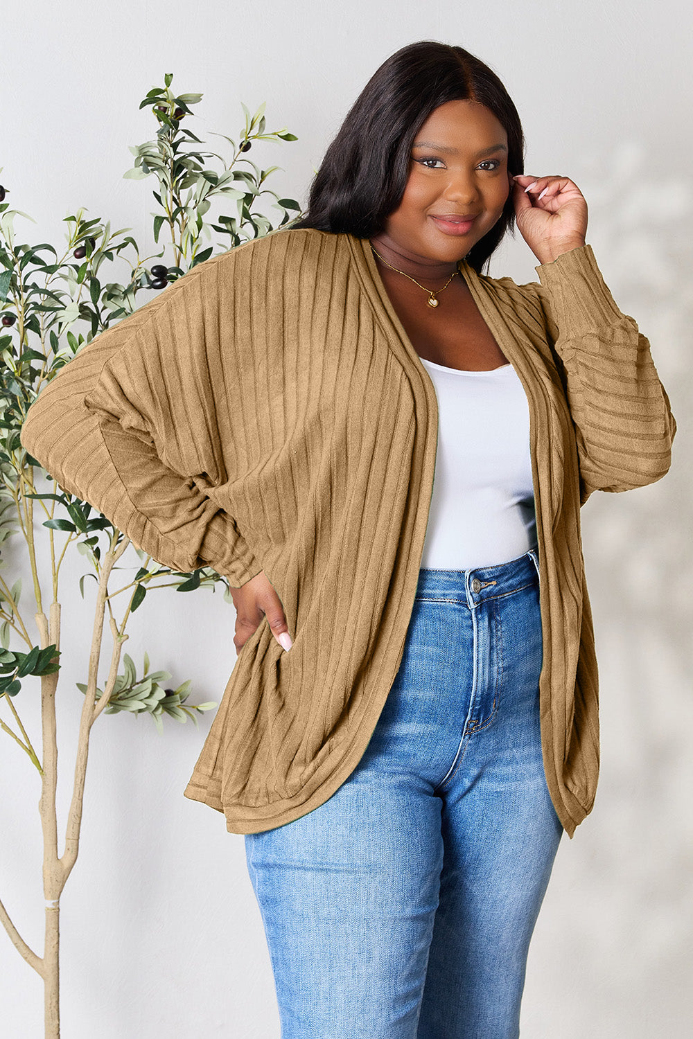 Basic Bae Full Size Ribbed Cocoon Cardigan-Angel Casuals