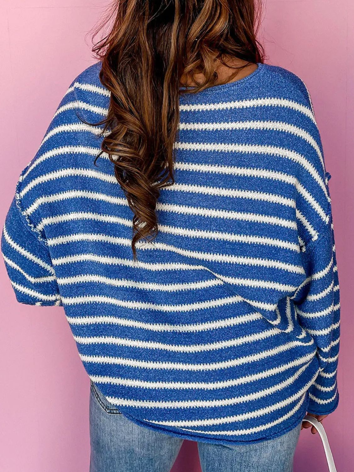 Plus Size Striped Round Neck Dropped Shoulder Sweater-Angel Casuals