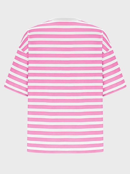 Striped Round Neck Half Sleeve T-Shirt-Angel Casuals