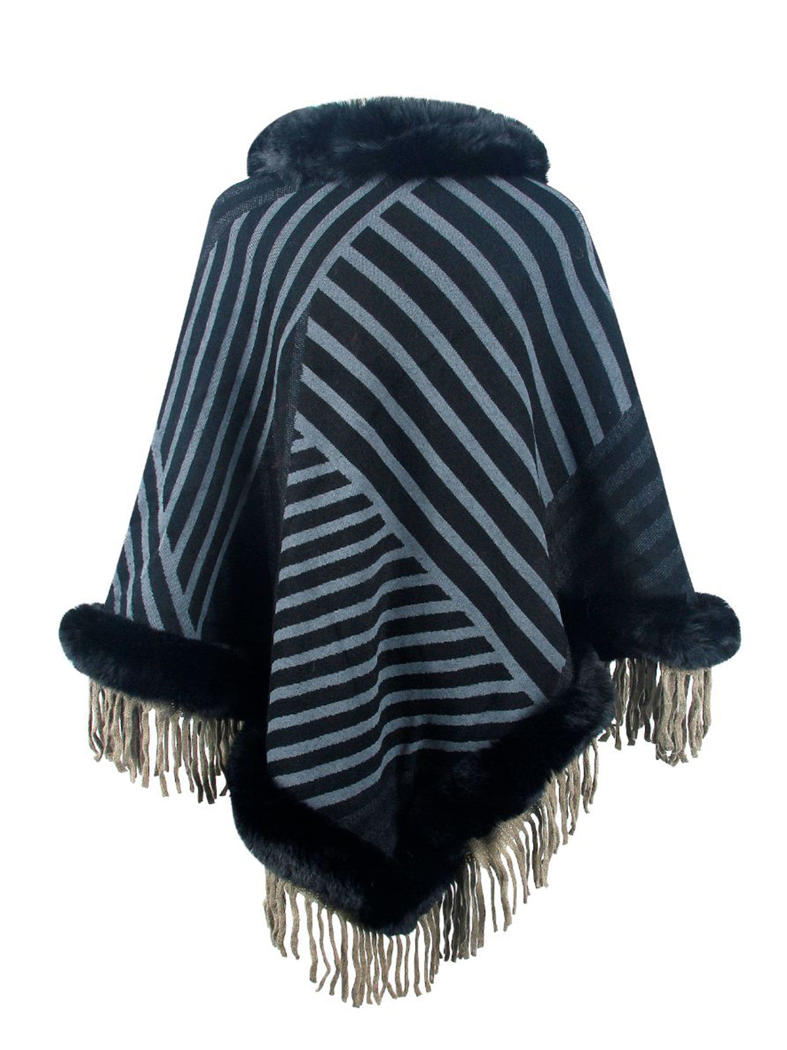 Striped Fringe Hem Poncho-Angel Casuals