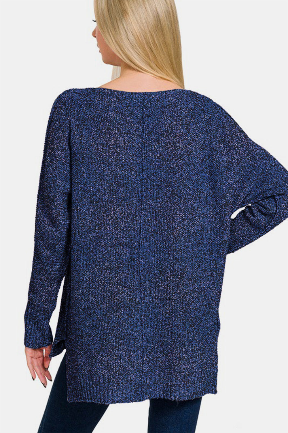 Zenana High-Low Center Seam V-Neck Sweater-Angel Casuals