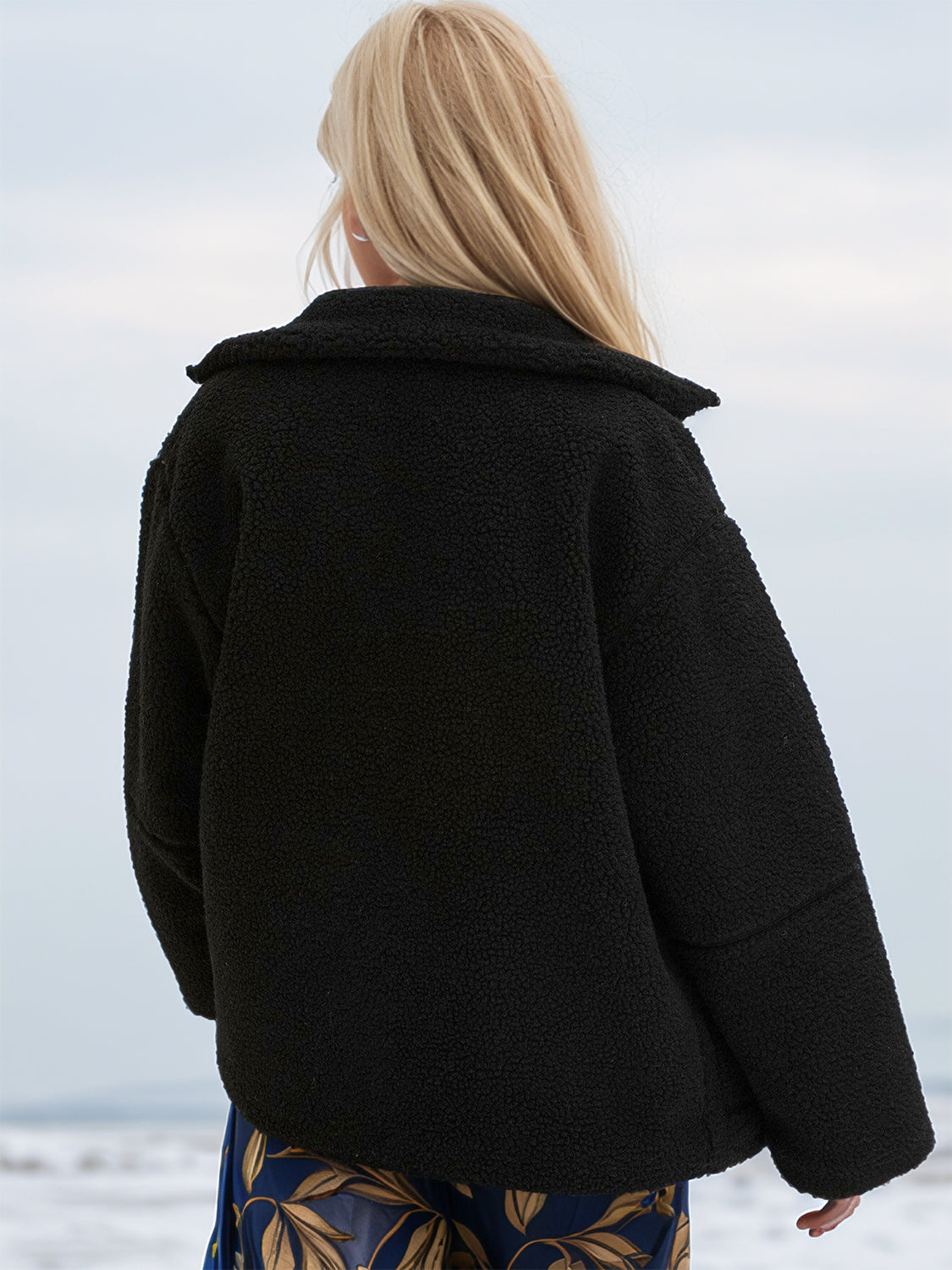 Turtleneck Zip Up Long Sleeve Plush Jacket-Angel Casuals