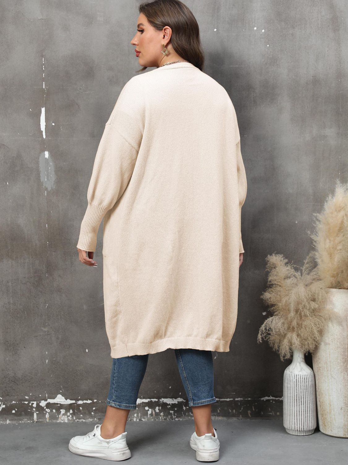 Plus Size Long Sleeve Pocketed Cardigan-Angel Casuals