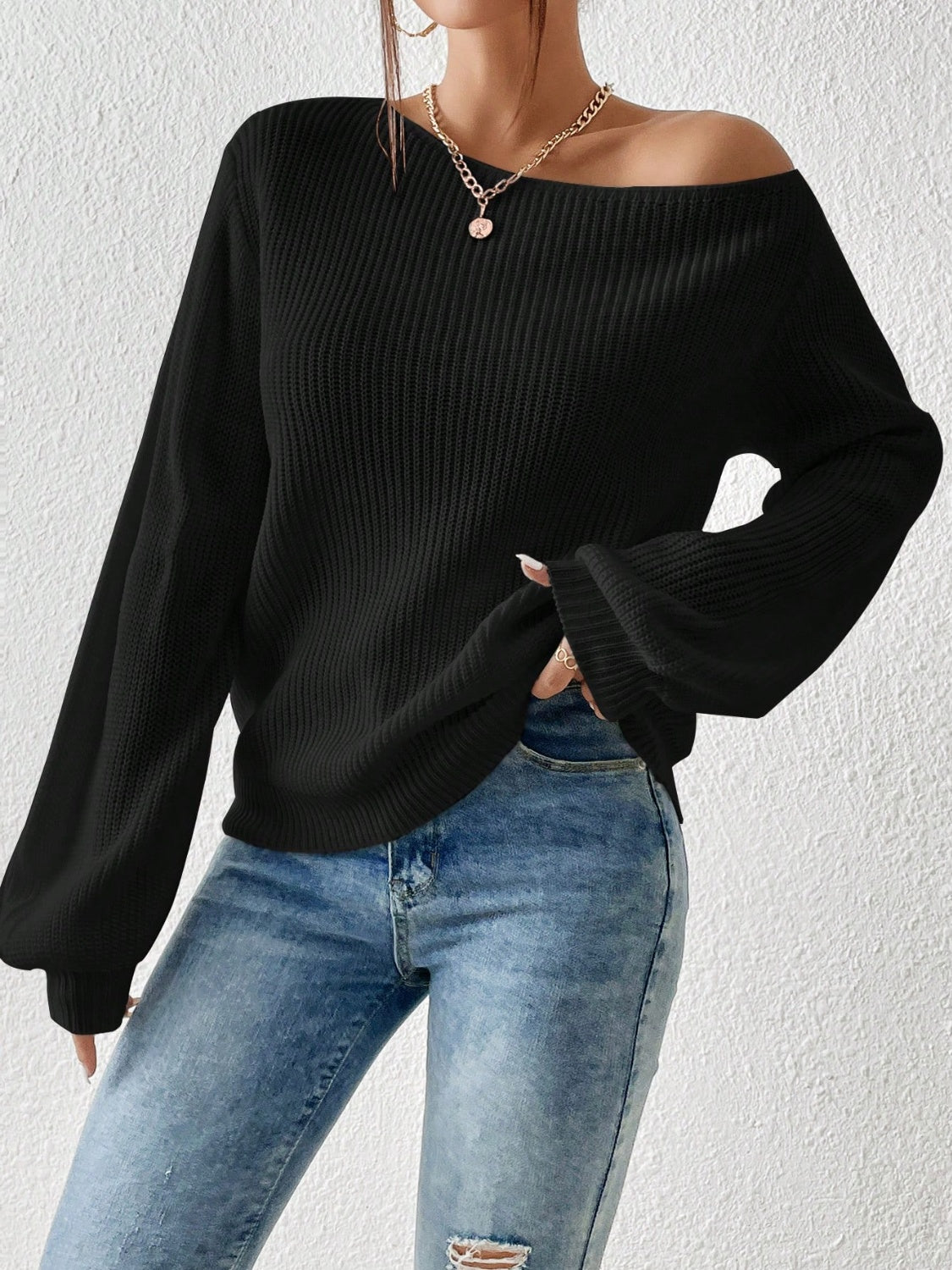 Honey Single Shoulder Long Sleeve Sweater-Angel Casuals