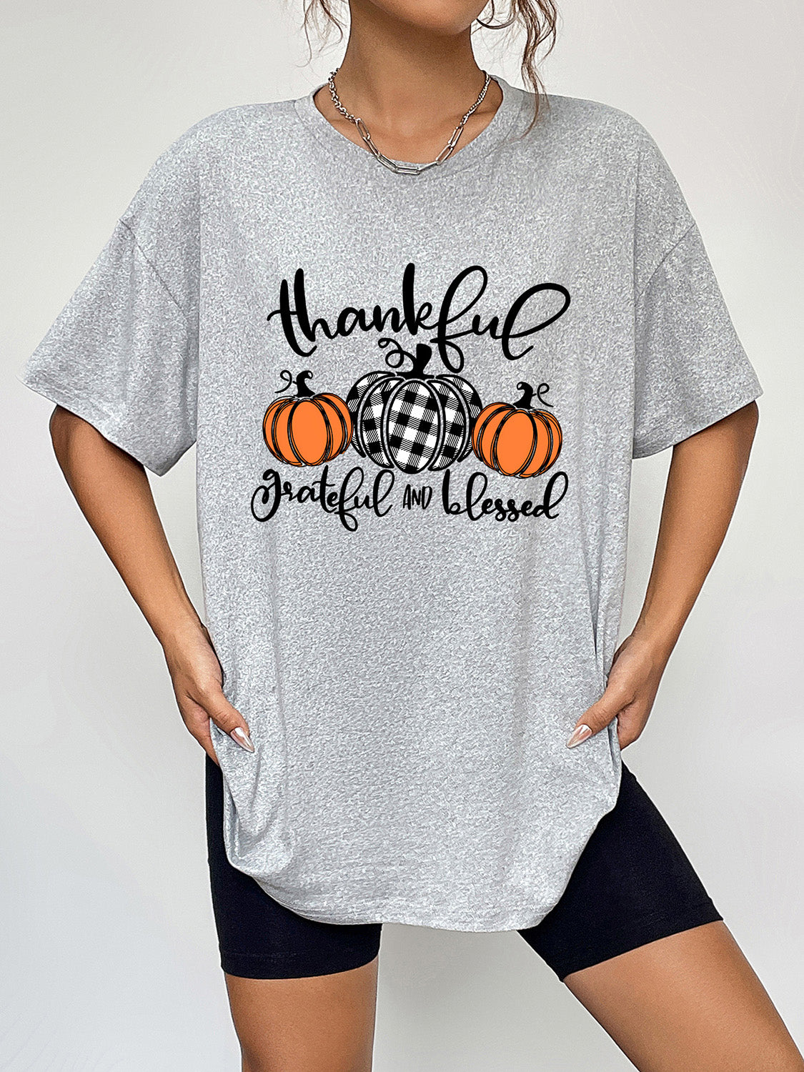 Round Neck Short Sleeve Fall Season Graphic T-Shirt-Angel Casuals