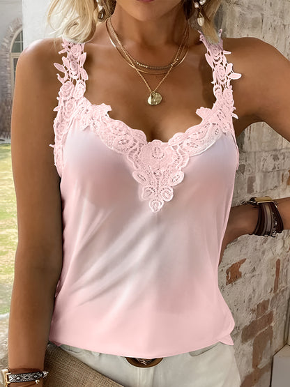 Full Size Lace Detail V-Neck Tank-Angel Casuals