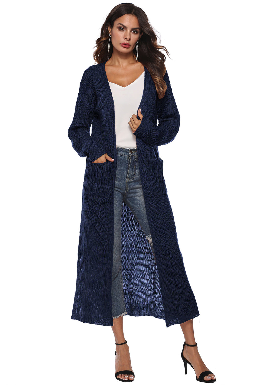 Long Sleeve Open Front Buttoned Cardigan-Angel Casuals