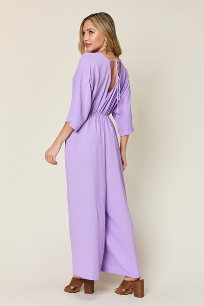 Double Take Full Size Half Sleeve Wide Leg Jumpsuit-Angel Casuals