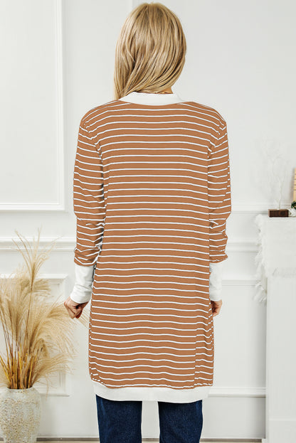 Striped Open Front Longline Cardigan-Angel Casuals