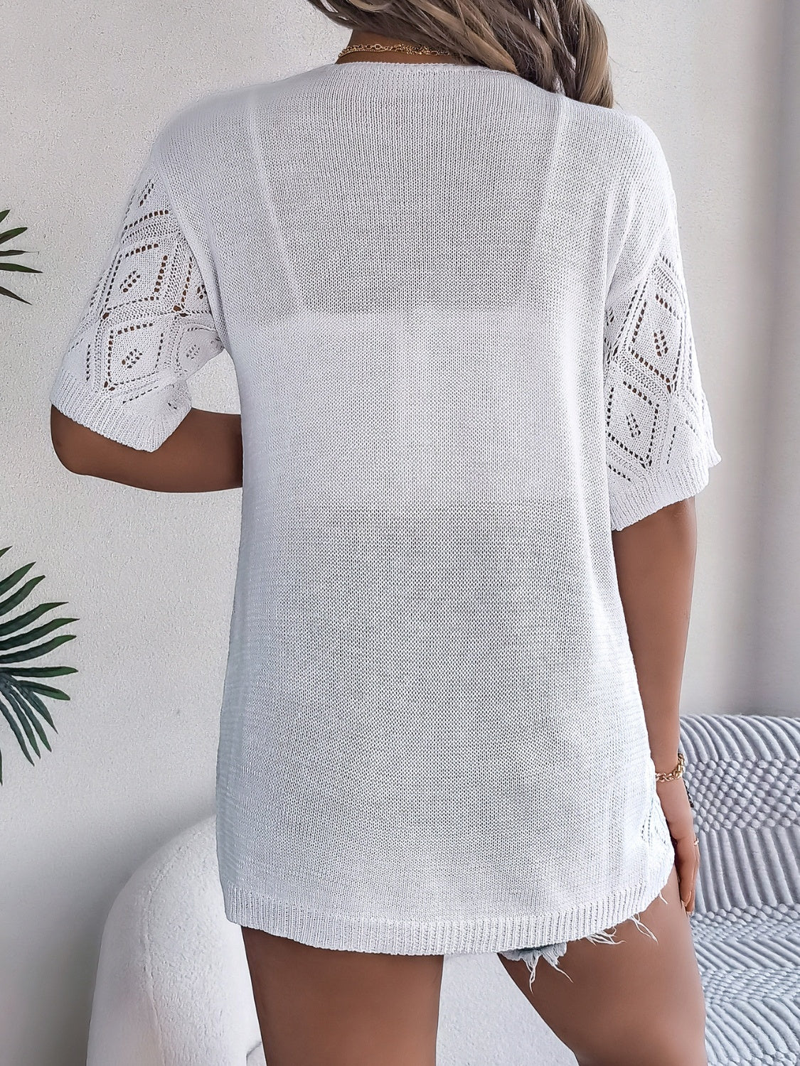 Openwork Open Front Half Sleeve Cardigan-Angel Casuals