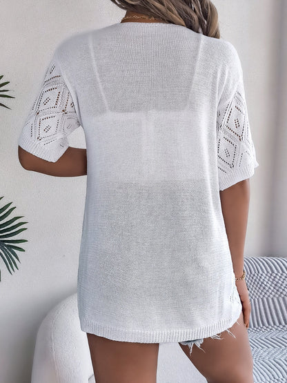 Openwork Open Front Half Sleeve Cardigan-Angel Casuals
