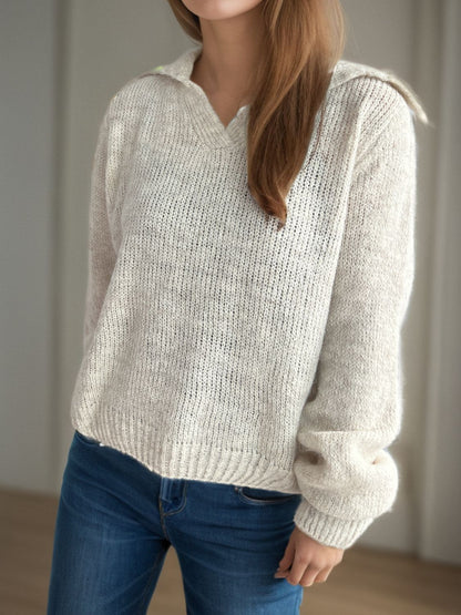 Collared Neck Long Sleeve Sweater-Angel Casuals