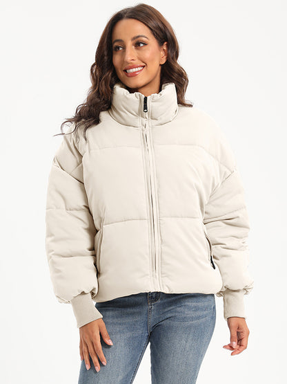 Zip Up Turtleneck Long Sleeve Winter Coat-Angel Casuals
