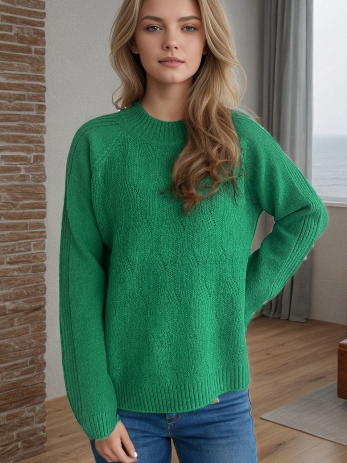 Mock Neck Long Sleeve Sweater-Angel Casuals