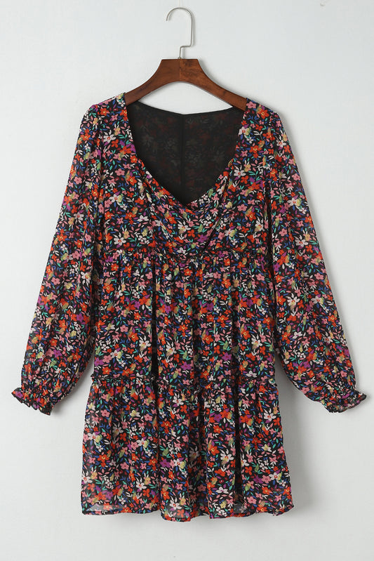 Floral Long Sleeve Mini Dress-Angel Casuals