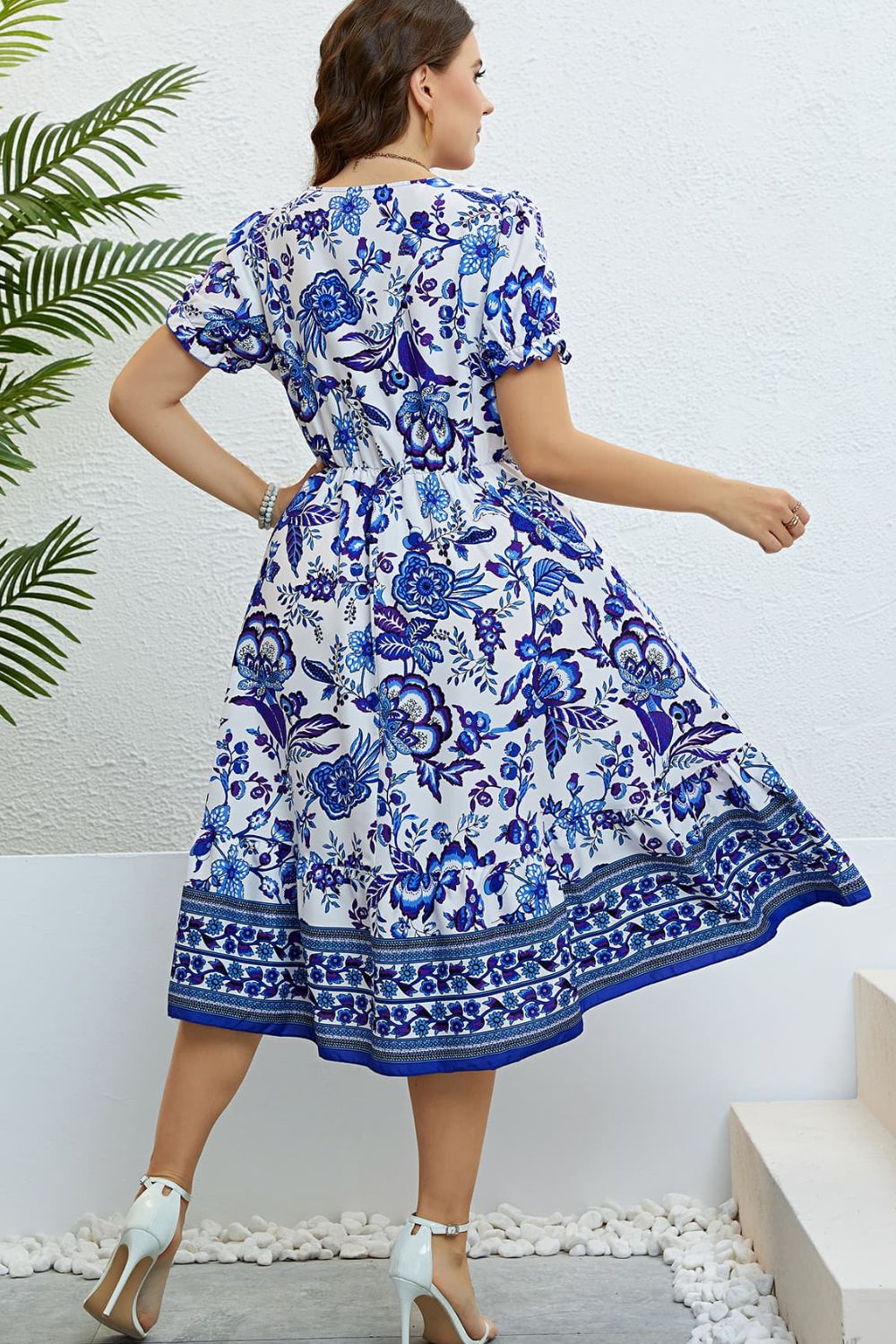 Floral Flounce Sleeve Surplice Dress-Angel Casuals