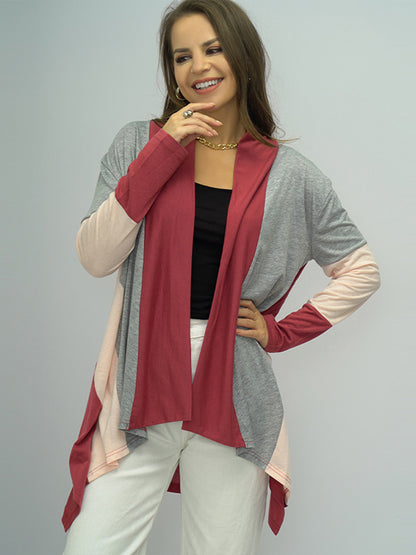 Shiny Color Block Open Front Cardigan-Angel Casuals