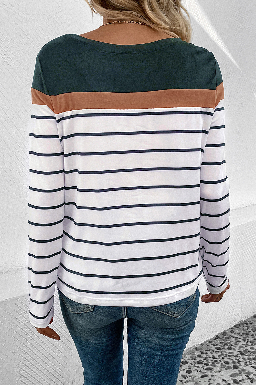 Striped Round Neck Long Sleeve T-Shirt-Angel Casuals