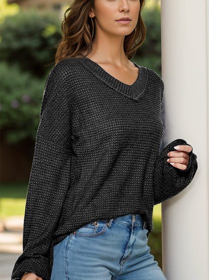 Dropped Shoulder Long Sleeve Knit Top-Angel Casuals