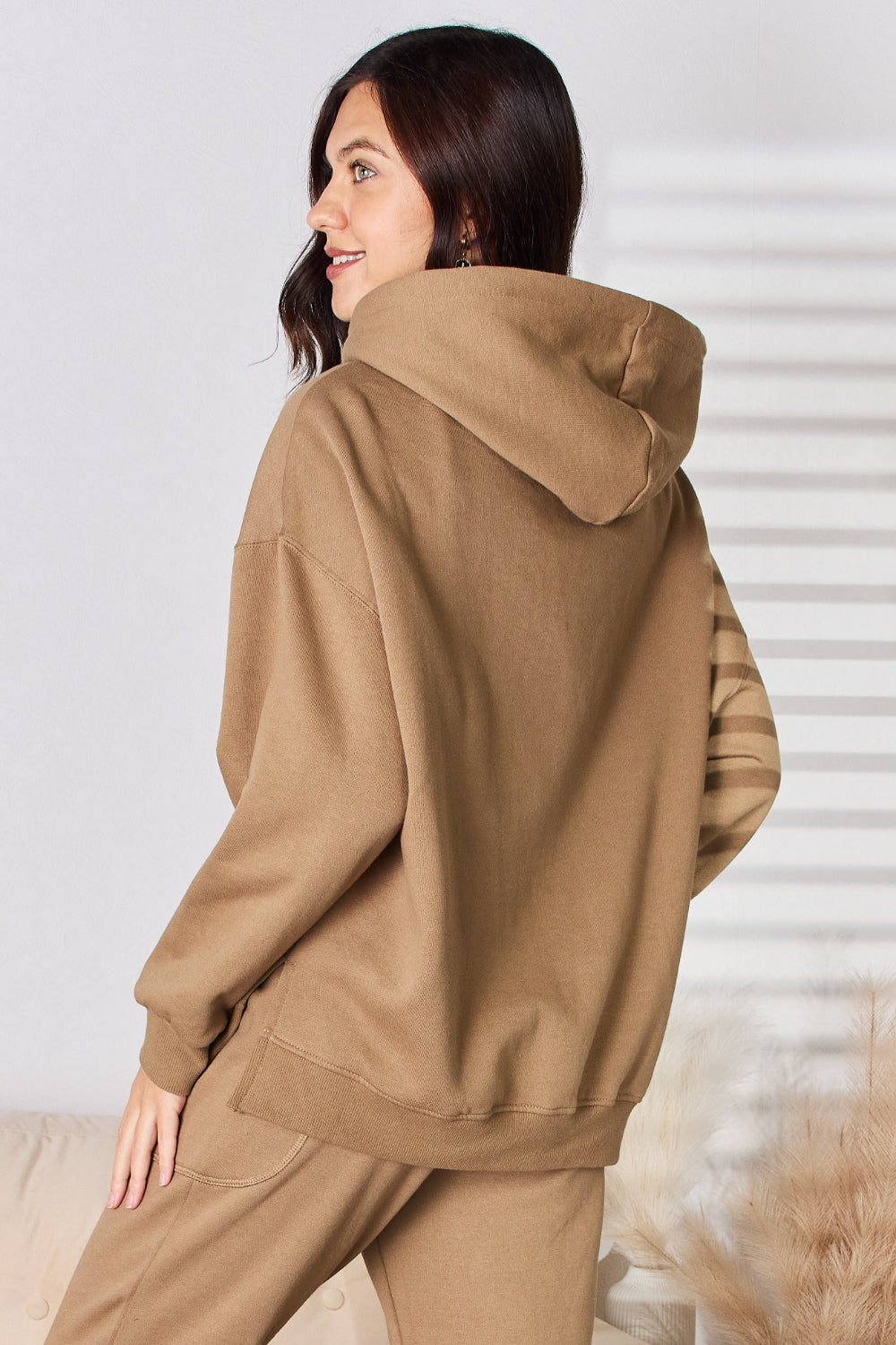 RISEN Drawstring Drop Shoulder Long Sleeve Hoodie-Angel Casuals