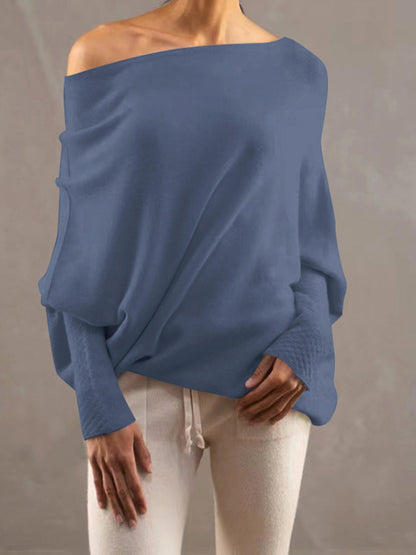 Full Size Boat Neck Batwing Sleeve Knit Top-Angel Casuals