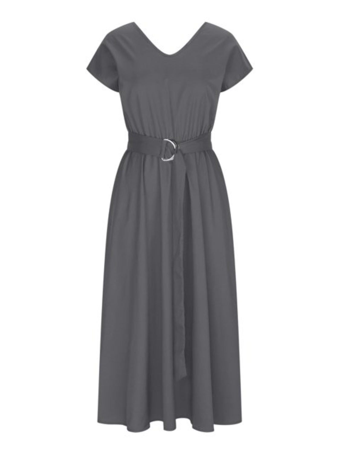 Ruched V-Neck Cap Sleeve Dress-Angel Casuals