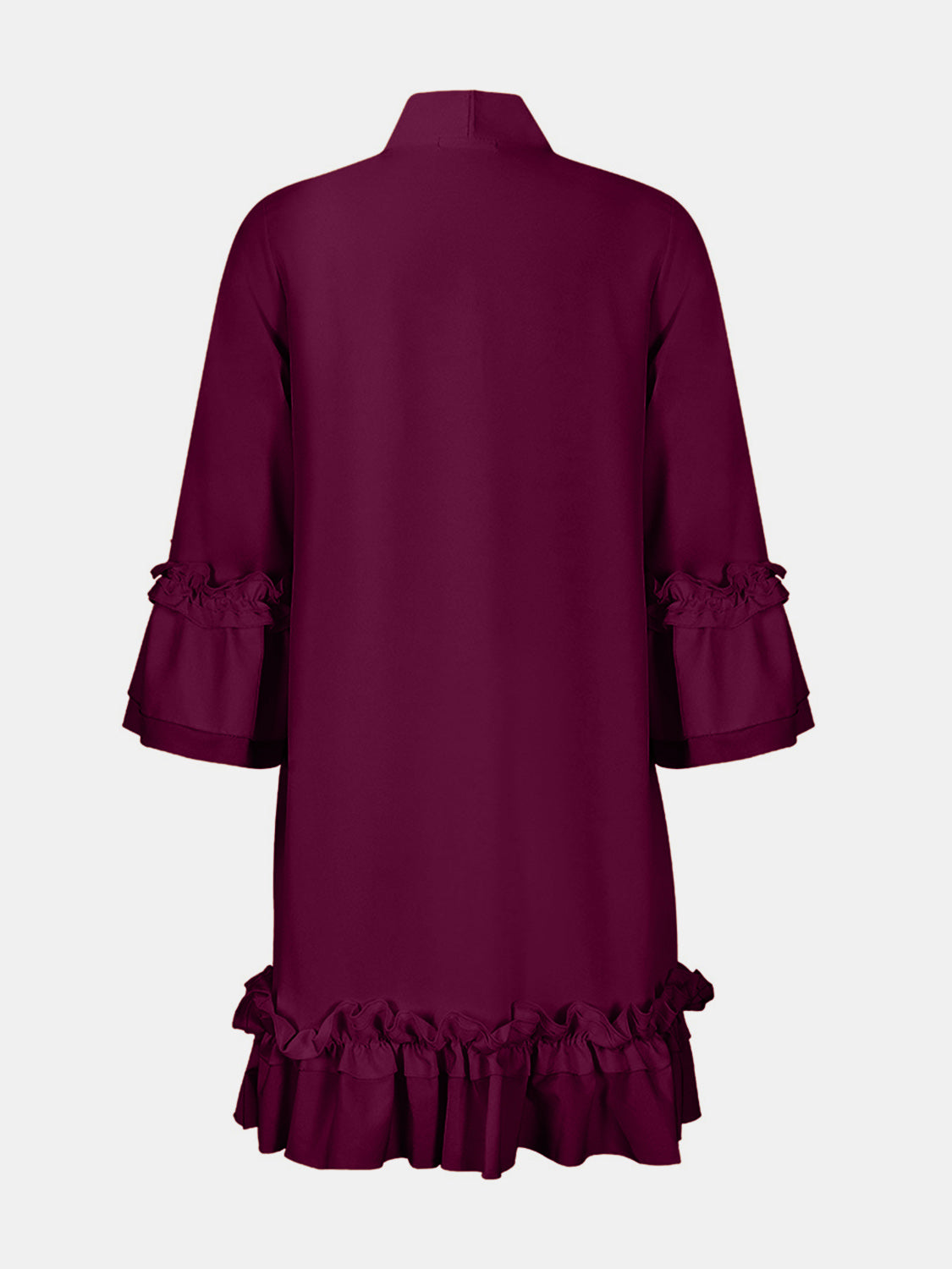 Frill Tie Neck Three-Quarter Sleeve Dress-Angel Casuals