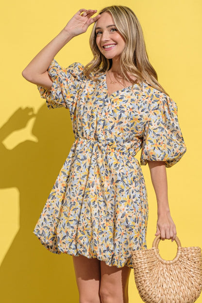 And The Why Full Size Floral Surplice Puff Sleeve Dress-Angel Casuals