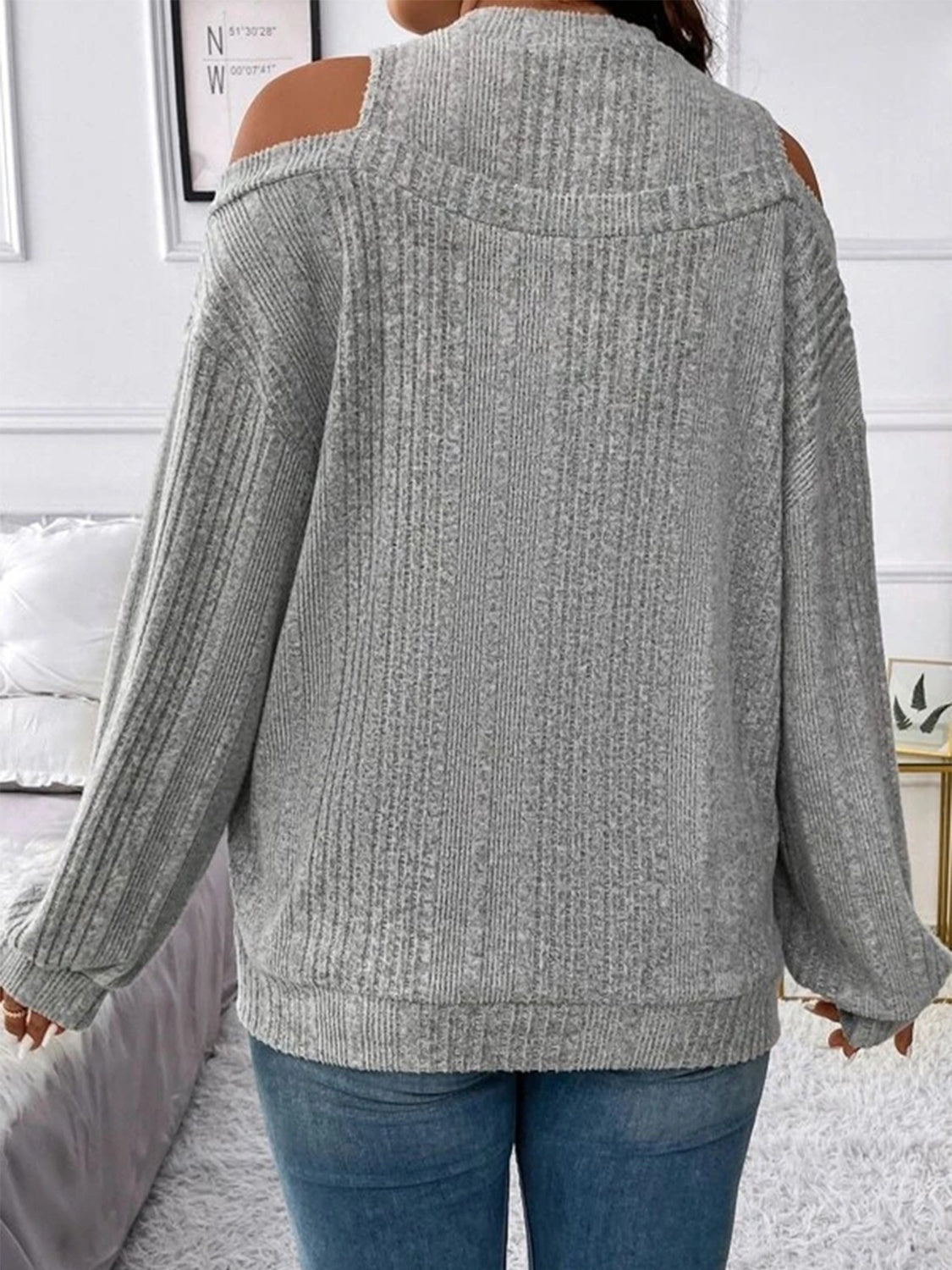 Round Neck Cold Shoulder Sweater-Angel Casuals