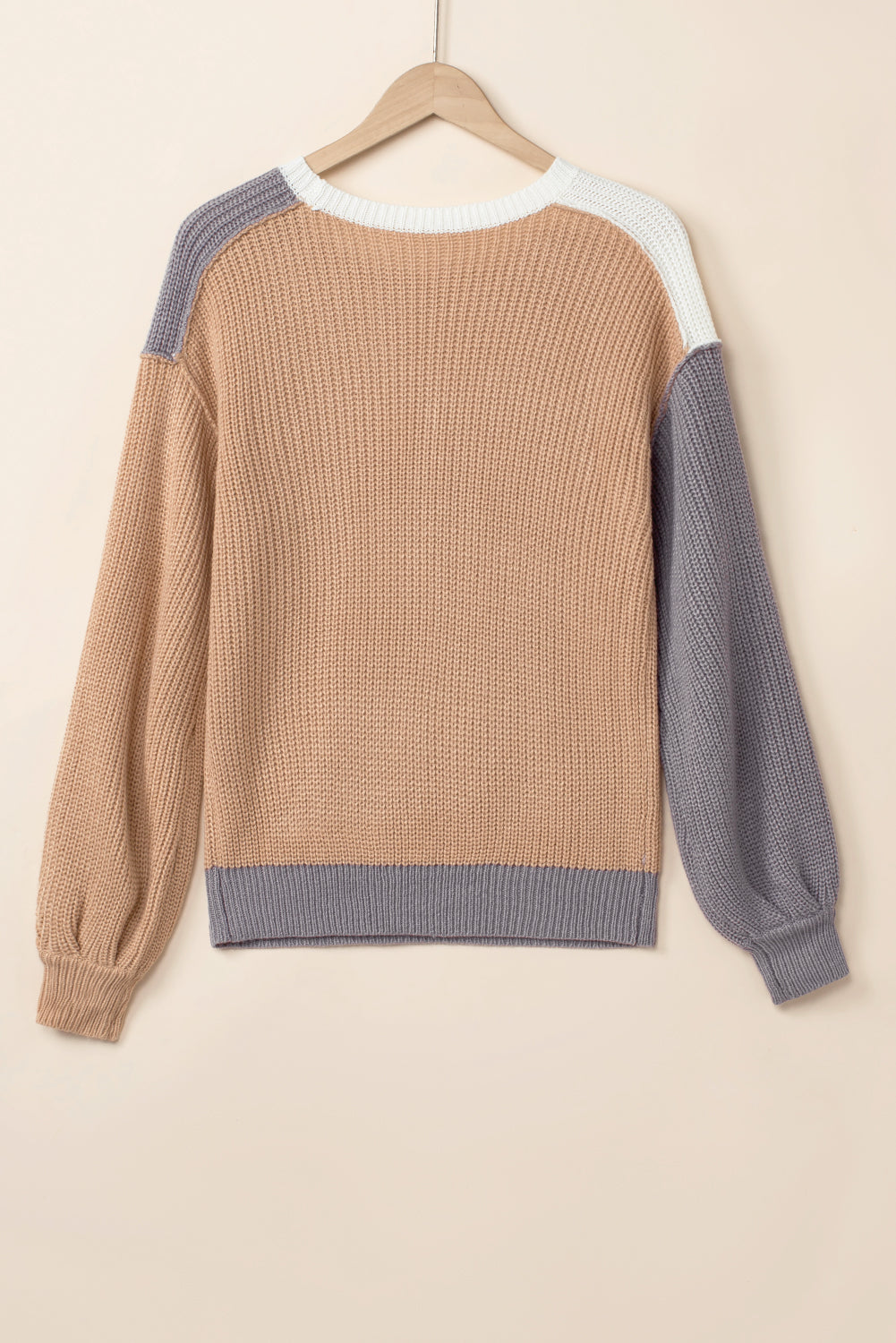 Color Block Round Neck Drop Shoulder Sweater-Angel Casuals