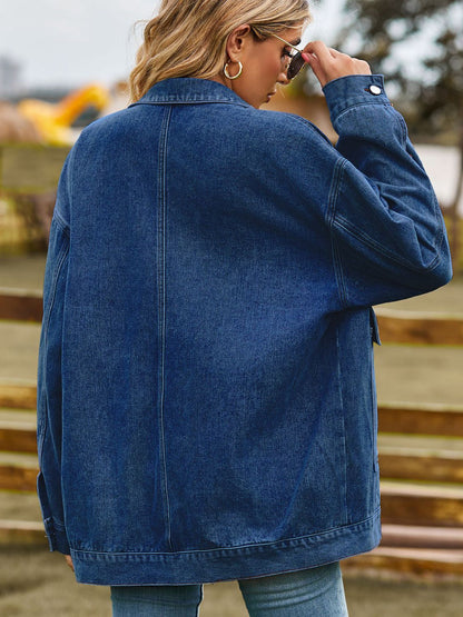 Dropped Shoulder Denim Jacket with Pockets-Angel Casuals