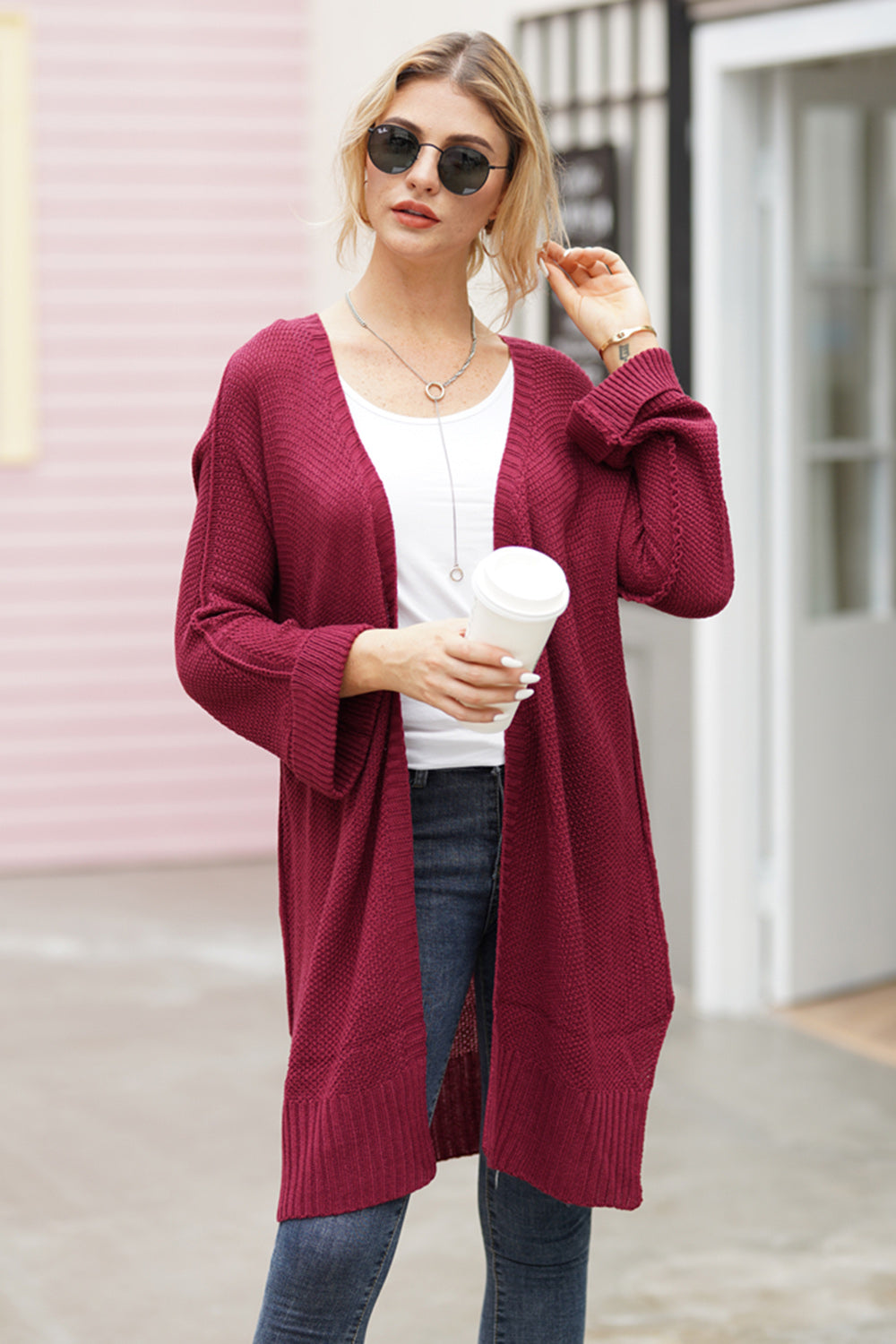 Open Front Long Sleeve Cardigan-Angel Casuals