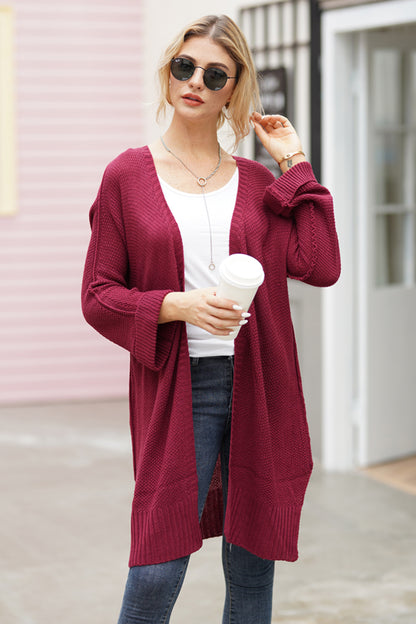 Open Front Long Sleeve Cardigan-Angel Casuals