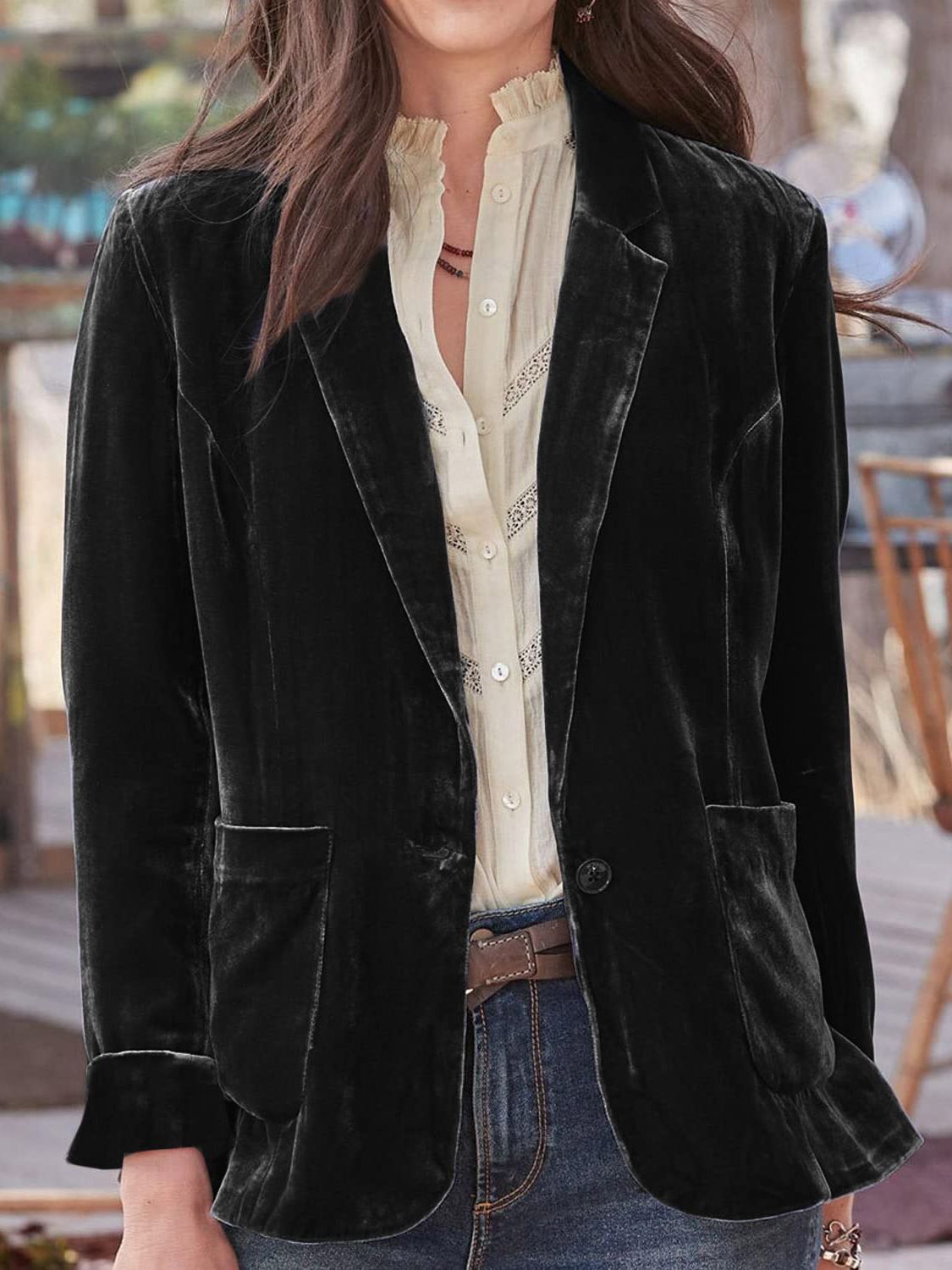 Pocketed Button Up Lapel Collar Blazer-Angel Casuals