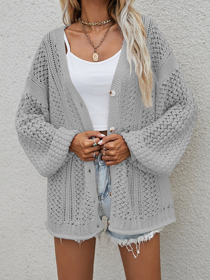 Openwork Button Front Cardigan-Angel Casuals